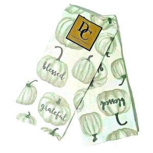Deborah Connolly Kitchen Towels Silver Gray Pumpkins Blessed Grateful 2-Pc Gift